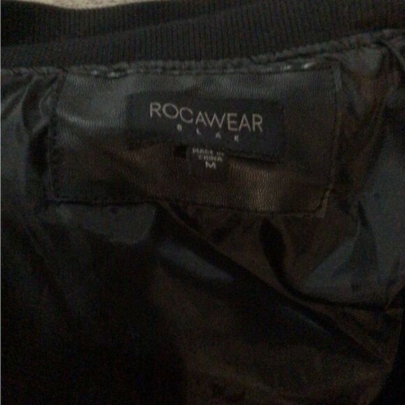 Rocawear black imitation leather jacket string of chains on back and pockets med - Picture 4 of 11